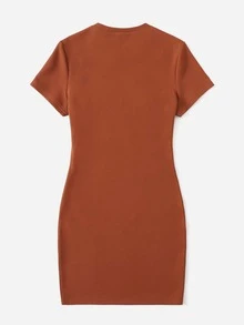 SHEIN Teen Girls Solid Round Neck Dress - Burnt Orange - View 2