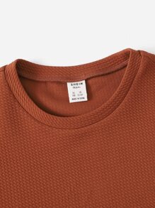 SHEIN Teen Girls Solid Round Neck Dress - Burnt Orange - View 3