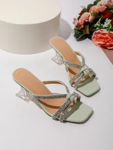 Xăng đan Cao gót Nữ Pha lê kim cương màu trơn Hấp dẫn - màu xanh lá - Xem 4