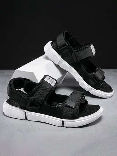 男士标语贴片装饰魔术贴休闲凉鞋