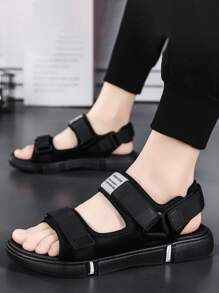 男士補丁細節魔術貼運動涼鞋 - 黑色 - 查看 1