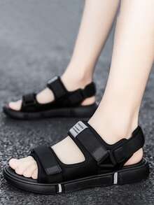 男士補丁細節魔術貼運動涼鞋 - 黑色 - 查看 4