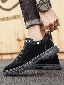 Men Letter Graphic Lace-Up Front Sneakers - Black - View 1