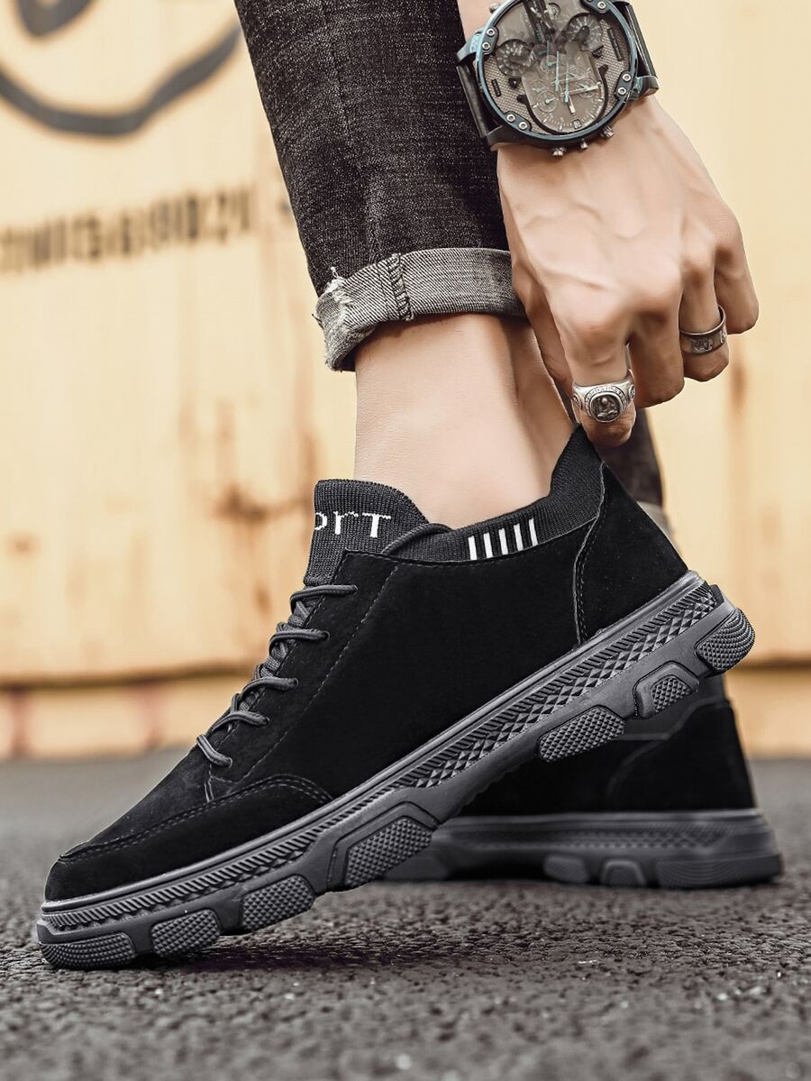 Men Letter Graphic Lace-Up Front Sneakers - Black - View 1