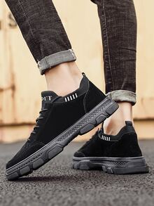 Men Letter Graphic Lace-Up Front Sneakers - Black - View 2