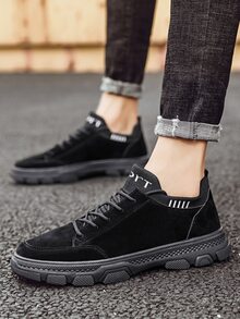 Men Letter Graphic Lace-Up Front Sneakers - Black - View 5