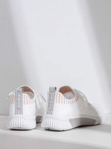 春秋季女士时尚编织运动鞋，适合路跑和运动，休闲系带白鞋，适合搭配连帽衫 - 白色 - 查看 6