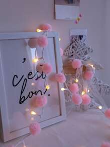 1pc 20-Head 3 Meters/40-Head 2m Warm Light LED + Round Ball + Pink Ball LED Home Decor String Lights, Bedroom Decor Fuzzy Ball Lights, Fairy Lights, Party Decor Lights, Office Decor Lights, Round Ball LED Battery Operated Lights, Christmas Decor Fuzzy Ball Lights, Christmas Supplies LED Lights, Kids Room Decor Lights, Party Decor Lights