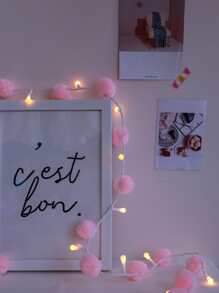 1pc 20-Head 3 Meters/40-Head 2m Warm Light LED + Round Ball + Pink Ball LED Home Decor String Lights, Bedroom Decor Fuzzy Ball Lights, Fairy Lights, Party Decor Lights, Office Decor Lights, Round Ball LED Battery Operated Lights, Christmas Decor Fuzzy Ball Lights, Christmas Supplies LED Lights, Kids Room Decor Lights, Party Decor Lights