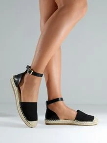 Styleloop أحذية نسائية خفيفة الوزن ذات لونين منسوجة إسبادريل مع حزام الكاحل، أحذية شبشب سوداء للعطلات الصيفية، تخفيضات صيفية، أحذية للرجوع إلى المدرسة وأحذية للطالبات بجامعة، شعور بوهيمي عتيق فرنسي، أحذية للأعياد كالعيد والكريسماس والسنة الجديدة - الأسود - مشاهدة 1