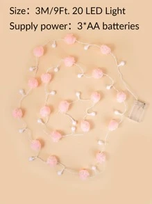 1pc 20-Head 3 Meters/40-Head 2m Warm Light LED + Round Ball + Pink Ball LED Home Decor String Lights, Bedroom Decor Fuzzy Ball Lights, Fairy Lights, Party Decor Lights, Office Decor Lights, Round Ball LED Battery Operated Lights, Christmas Decor Fuzzy Ball Lights, Christmas Supplies LED Lights, Kids Room Decor Lights, Party Decor Lights