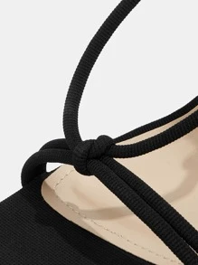 Knot Detail Pyramid Heeled Strappy Sandals - Black - View 3