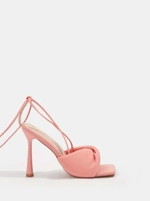 扭結細節細跟綁帶涼鞋 - 淺粉色 - 查看 5