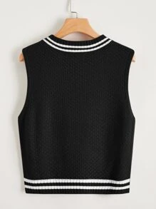 SHEIN Qutie áo đan kích thước lớn Sọc Giải trí - màu đen - Xem 2