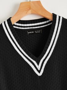 SHEIN Qutie áo đan kích thước lớn Sọc Giải trí - màu đen - Xem 4