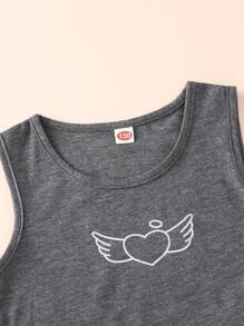 Girls Heart Print Tank Top & Houndstooth Skirt - Multicolor - View 4