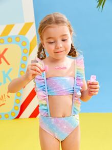 年轻女孩扎染鱼鳞印花吊带比基尼套装夏季海滩 - 彩色 - 查看 5