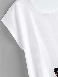SHEIN LUNE Butterfly Print Batwing Sleeve Tee - White - View 3