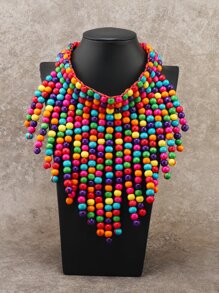 木頭串珠項鏈 - 彩色 - 查看 3