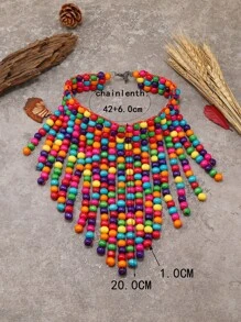 木頭串珠項鏈 - 彩色 - 查看 4