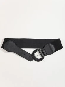 Round Buckle Corset Belt - Black - View 4