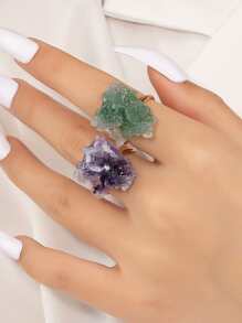 2pcs Asymmetric Resin Decor Ring - Multicolor - View 1