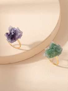 2pcs Asymmetric Resin Decor Ring - Multicolor - View 2