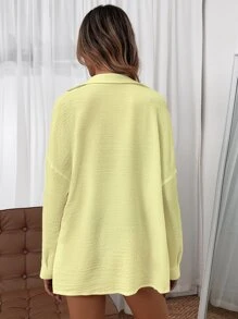 SHEIN Holidaya Camisa unicolor de hombros caídos - Amarillo - Ver 2