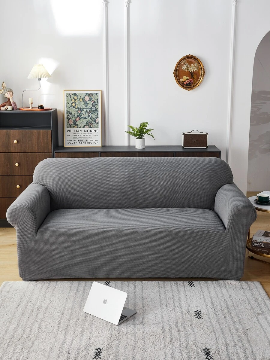 Vải bọc ghế sofa co giãn màu đồng nhất - Xám - Xem 1