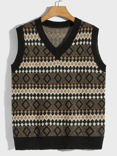 Academia Men Geo Pattern Sweater Vest