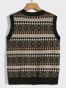 ROMWE MEN Academia Nam Mẫu Geo Áo len vest - Nhiều màu - Xem 2