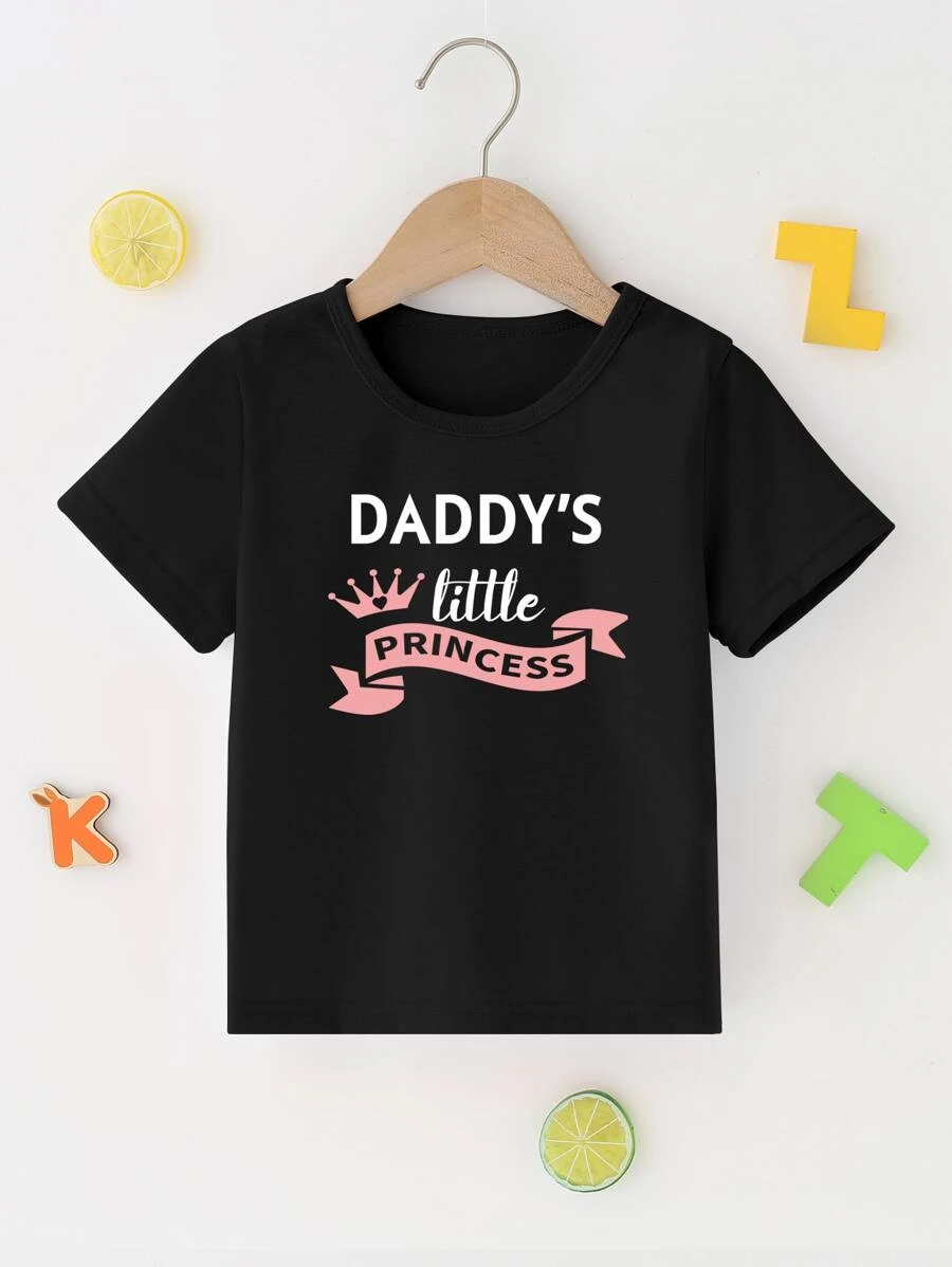 SHEIN Áo phông in hình cô gái trẻ và vương miện - màu đen - Xem 1