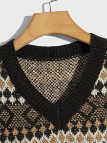 ROMWE MEN Academia Nam Mẫu Geo Áo len vest - Nhiều màu - Xem 3