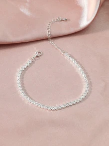 Rhinestone Decor 925 Sterling Silver Bracelet - Silver - View 2