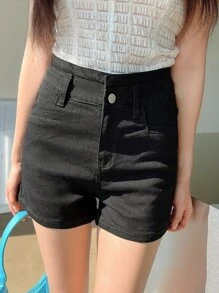 DAZY Quần Short Cạp Cao Chi Tiết Túi Chắc Chắn - màu đen - Xem 1