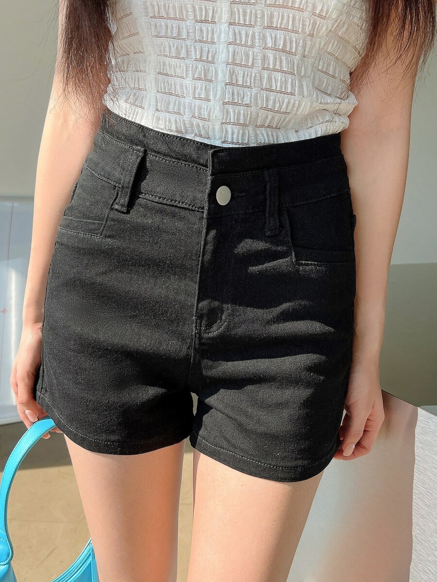 DAZY Quần Short Cạp Cao Chi Tiết Túi Chắc Chắn - màu đen - Xem 1