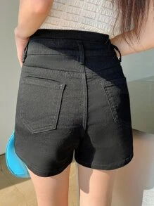 DAZY Quần Short Cạp Cao Chi Tiết Túi Chắc Chắn - màu đen - Xem 2