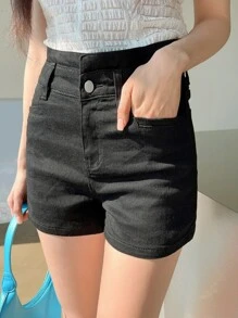 DAZY Quần Short Cạp Cao Chi Tiết Túi Chắc Chắn - màu đen - Xem 3