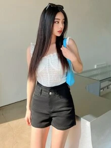 DAZY Quần Short Cạp Cao Chi Tiết Túi Chắc Chắn - màu đen - Xem 4