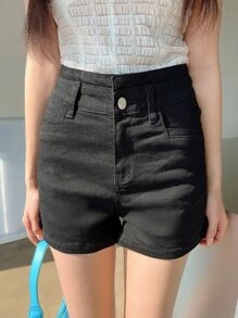 DAZY Quần Short Cạp Cao Chi Tiết Túi Chắc Chắn - màu đen - Xem 5
