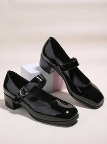 Fall/Winter Women's Flat Mary Jane Casual Ballet Heel Shoes, Black, School Style, Elegant