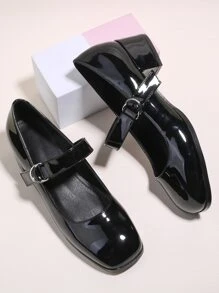 Fall/Winter Women's Flat Mary Jane Casual Ballet Heel Shoes, Black, School Style, Elegant