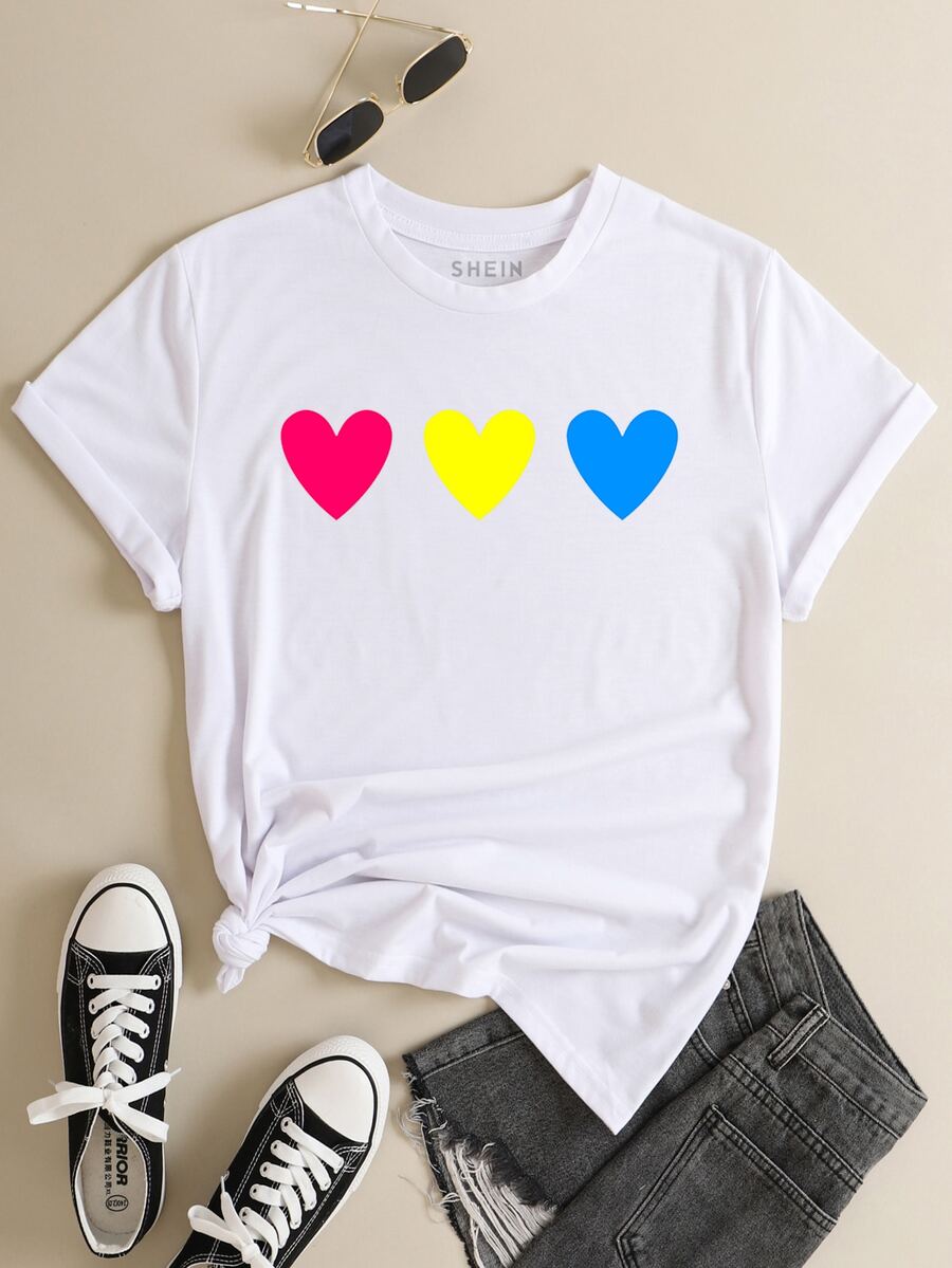 Camiseta de colores con estampado de corazón - Blanco - Ver 1