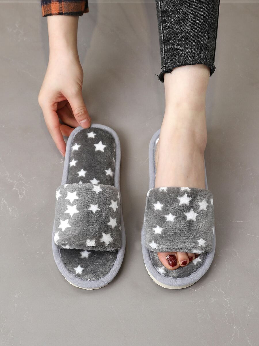 Women's Fashionable Indoor Slippers With Star Pattern For Bedroom - Grey - View 1