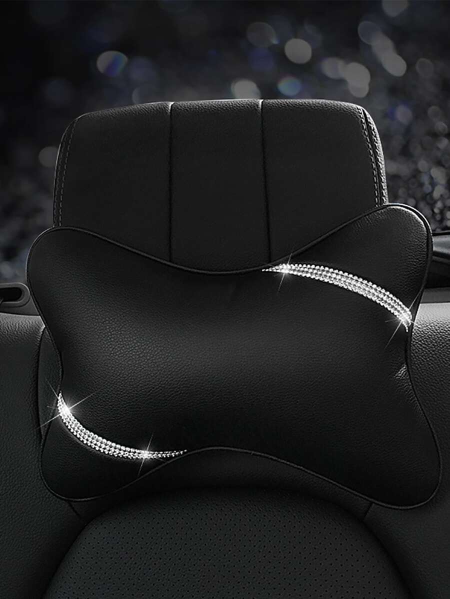 Almohada cervical con diseño de diamante de imitación asiento de coche - Negro - Ver 1