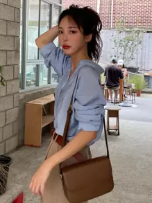 DAZY Button Up Drop Shoulder Shirt,Fall Clothes - Dusty Blue - View 7