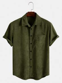 Manfinity Men Patched Pocket High Low Shirt - Army Green - View 1