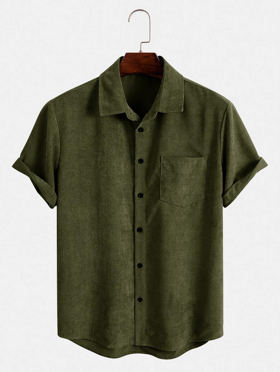 Manfinity Men Patched Pocket High Low Shirt - Army Green - View 1