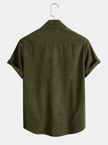 Manfinity Men Patched Pocket High Low Shirt - Army Green - View 2