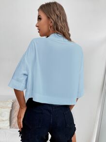 SHEIN LUNE Camisa de hombros caídos con parche de bolsillo - Celeste - Ver 2
